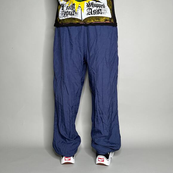 Vintage Nike Track Pants Navy Blue Nylon Sweatpants Baggy Fit Subtle Swoosh  90s - Picture 4 of 5